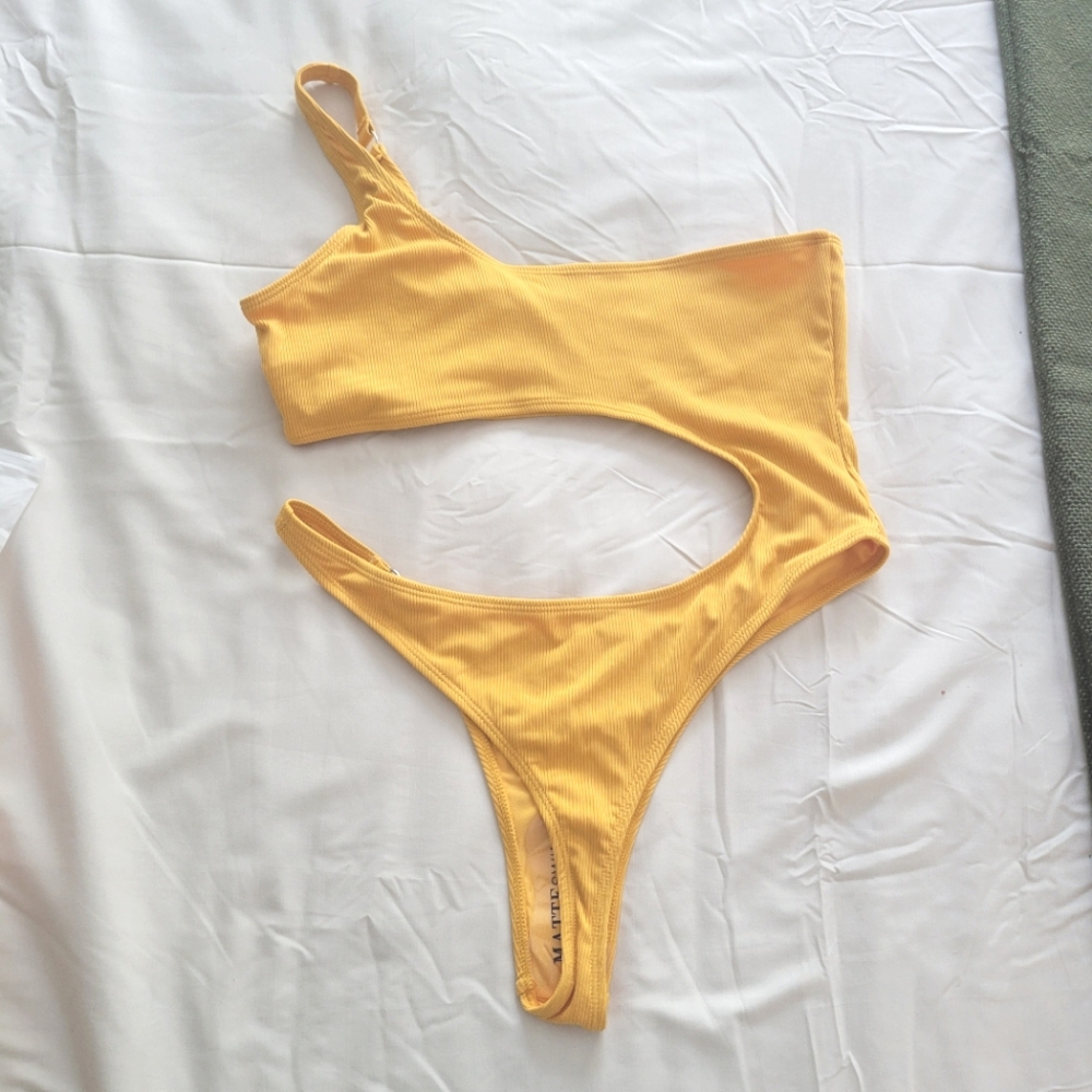 Matte Swim Collection Ribbed One Shoulder Monokini